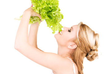 Image showing happy woman with lettuce