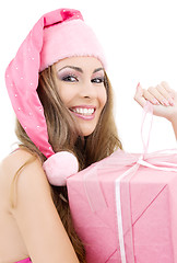 Image showing happy santa helper with gift box