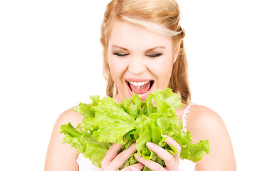 Image showing happy woman with lettuce