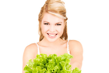 Image showing happy woman with lettuce