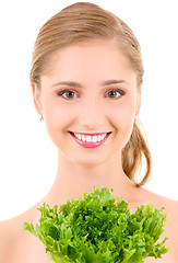 Image showing happy woman with lettuce