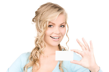 Image showing happy girl with business card