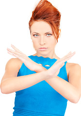 Image showing woman making stop gesture