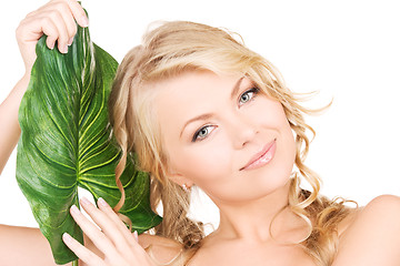 Image showing woman with green leaf