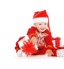 Image showing santa helper baby with christmas gifts