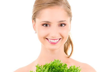 Image showing happy woman with lettuce