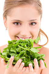 Image showing happy woman with spinach