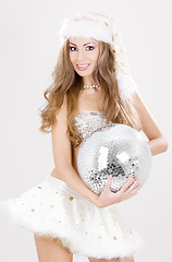 Image showing sexy santa helper with disco ball