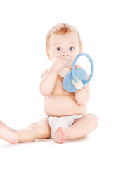 Image showing baby boy with big pacifier