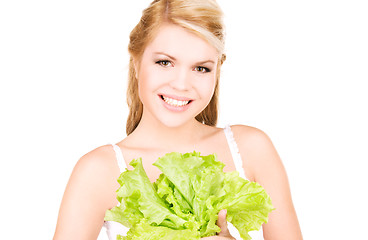 Image showing happy woman with lettuce
