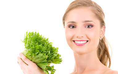 Image showing happy woman with lettuce