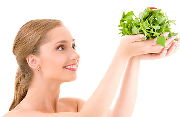 Image showing happy woman with spinach