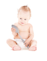 Image showing baby boy with big spoon