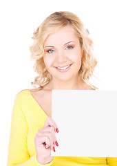 Image showing happy girl with blank board