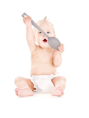 Image showing baby boy with big spoon