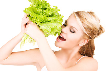 Image showing happy woman with lettuce