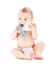 Image showing baby boy with big pacifier