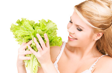 Image showing happy woman with lettuce