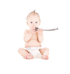 Image showing baby boy with big spoon