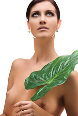 Image showing woman with green leaf