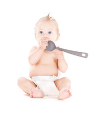 Image showing baby boy with big spoon