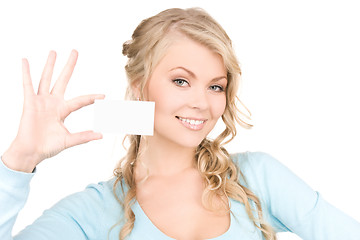 Image showing happy girl with business card