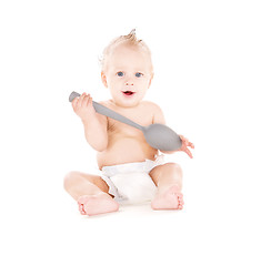 Image showing baby boy with big spoon