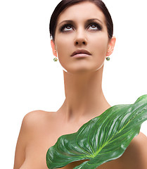 Image showing woman with green leaf