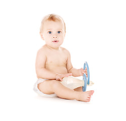 Image showing baby boy with big pacifier