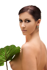 Image showing woman with green leaf