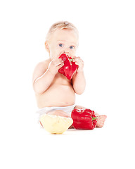 Image showing baby boy with vegetables