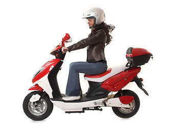 Image showing woman riding scooter