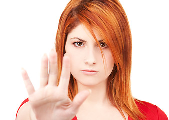 Image showing woman showing stop sign