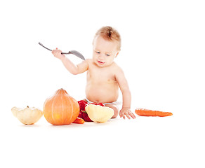 Image showing baby boy with vegetables