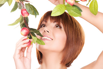 Image showing happy woman with apple twig