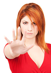 Image showing woman showing stop sign