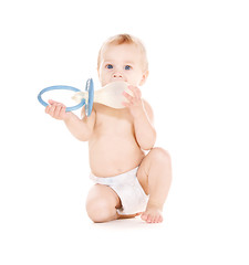 Image showing baby boy with big pacifier