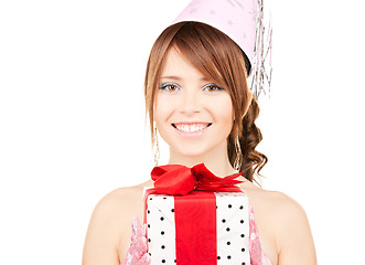 Image showing party girl with gift box