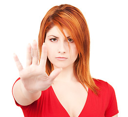 Image showing woman showing stop sign