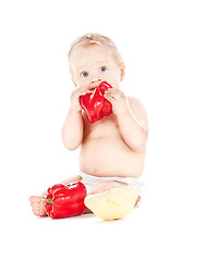 Image showing baby boy with vegetables