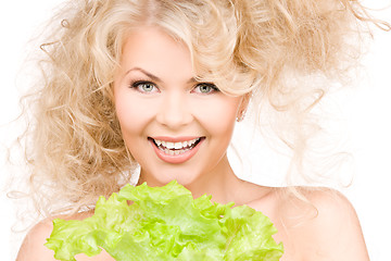 Image showing happy woman with lettuce