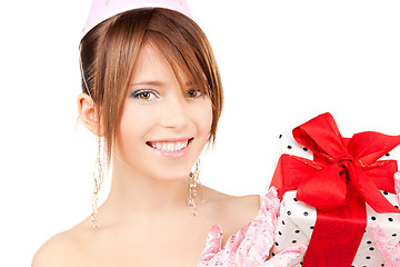 Image showing party girl with gift box