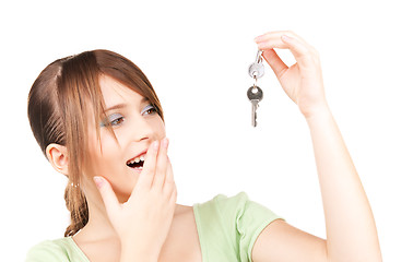 Image showing happy teenage girl with keys