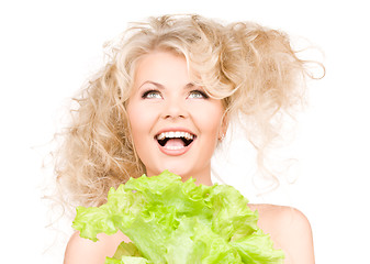 Image showing happy woman with lettuce