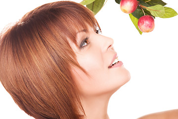 Image showing happy woman with apple twig