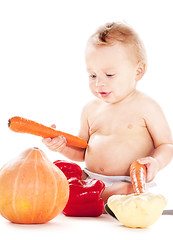 Image showing baby boy with vegetables