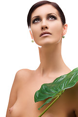 Image showing woman with green leaf