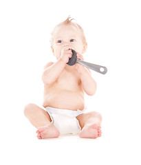 Image showing baby boy with big spoon