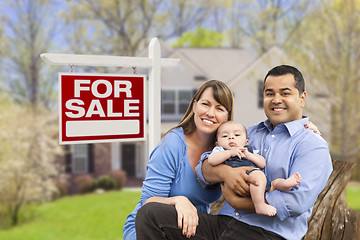 Image showing Couple in Front of For Sale Sign and House