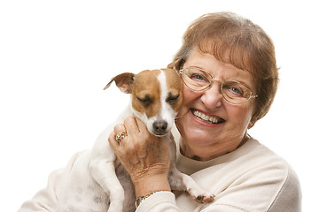 Image showing Happy Attractive Senior Woman with Puppy
